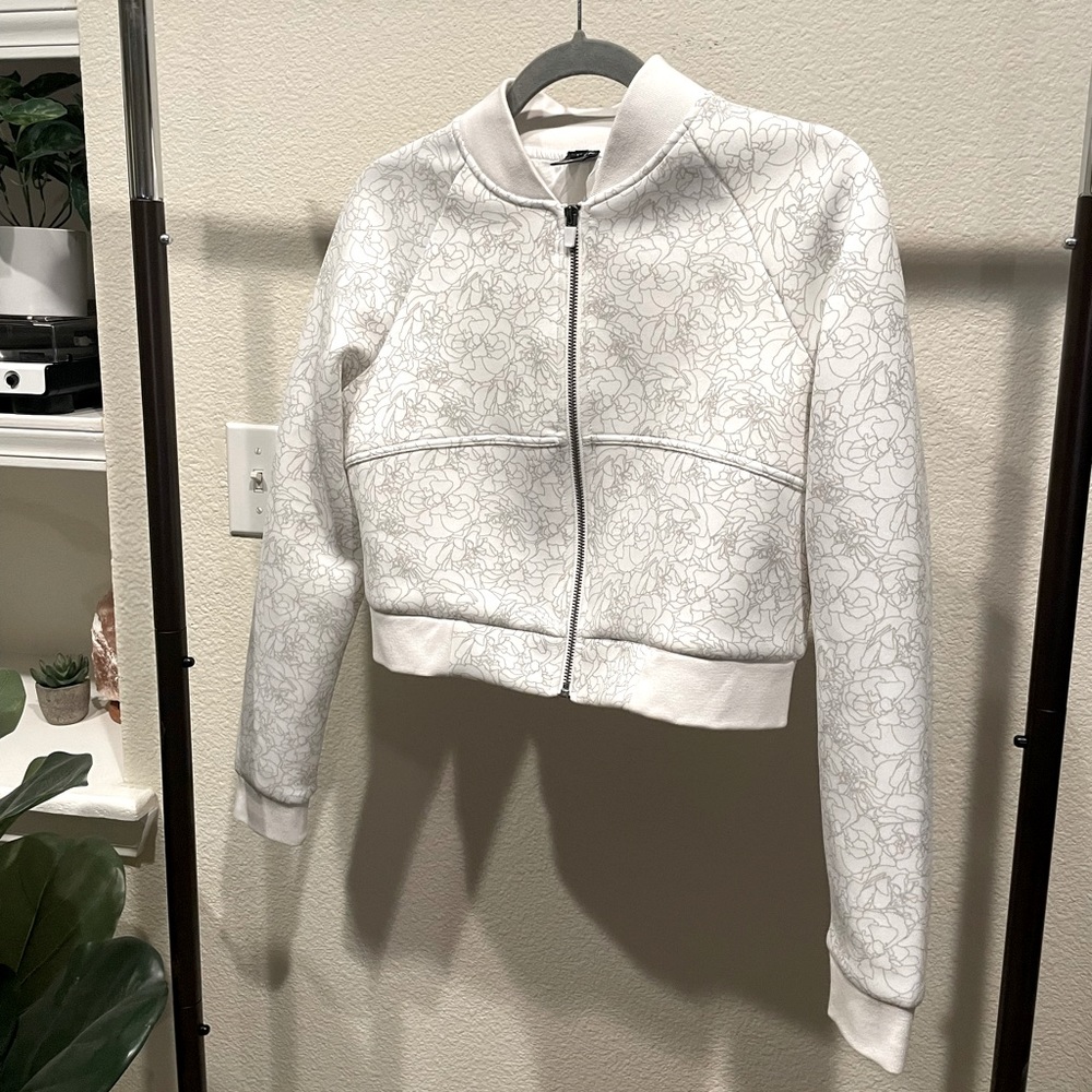White (with grey floral) Bomber Jacket | Balance Athletica